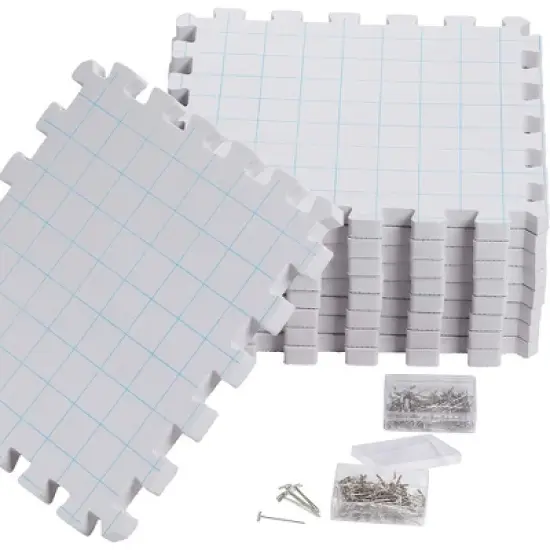 Juvale Extra Thick Blocking Mats for Knitting & Crochet 9 Pack with 200 T Pins and Storage Bag, 12.5 In image {4}