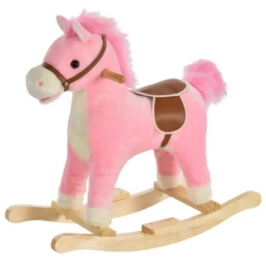 Qaba Rocking Horse Plush Animal on Wooden Rockers with Sounds, Wooden Base, Baby Rocking Chair for 36-72 Months image {5}