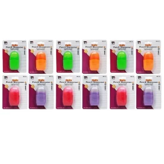 Charles Leonard Pencil Sharpener/Eraser Combo - 1 Hole with Eraser, Plastic, with Receptacle, Assorted Colors, Pack of 12 image {2}