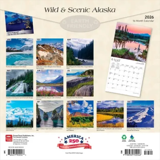 BrownTrout Alaska Wild and Scenic 2026 12"x24" Hanging Square Wall Calendar Plastic-Free image {1}