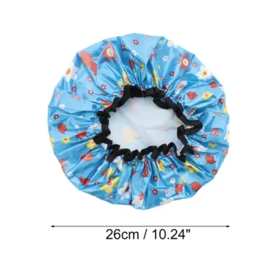 Unique Bargains Women Double Layer Small Flowers Shower Cap Blue 1 Pc image {1}