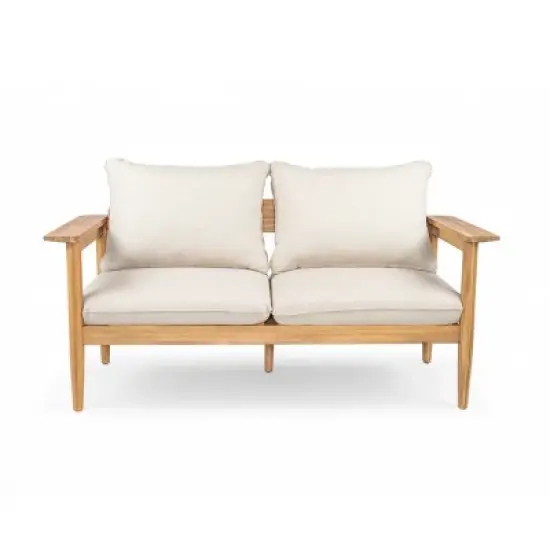Outdoor Acacia Wood Loveseat,Modern Patio 2-Seater Armrest Sofa with Cushions,Small Space Furniture for Balcony Porch-Koiai image {5}