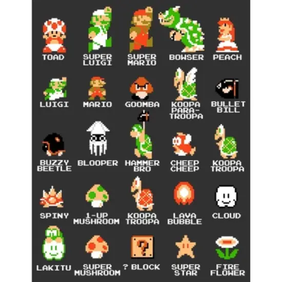 Men's Nintendo Super Mario Bros Character Guide T-Shirt image {1}