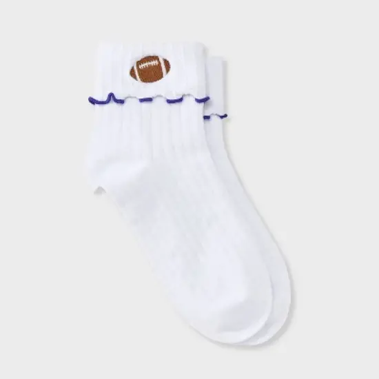 Women's Game Day Embroidered Football Pointelle Bobby Socks with Lettuce Edge Cuff - Wild Fable&trade; image {12}