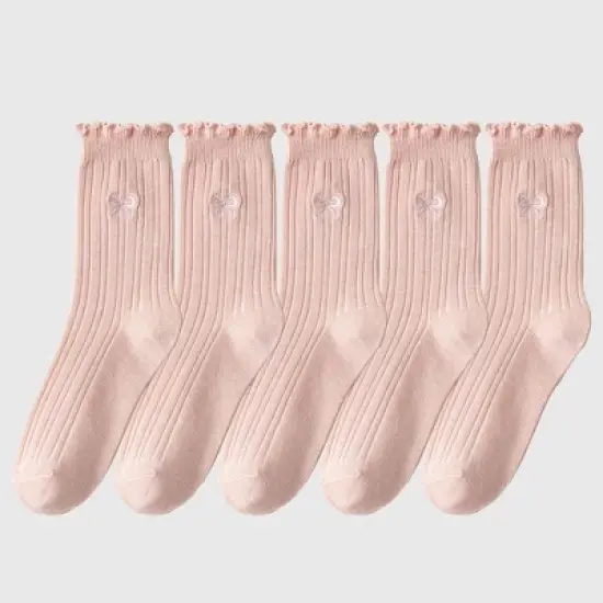 Alilang Women's Summer Ribbed Ankle Socks with Bow Embroidery Casual 5Pk image {4}