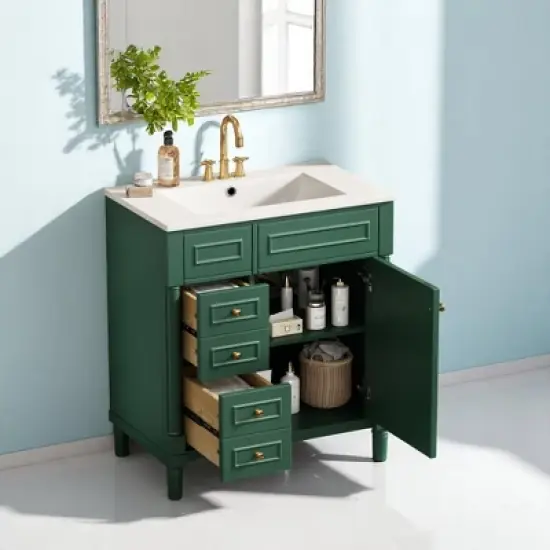 Mshliw 30" Bathroom Vanity with Sink, Modern Freestanding Storage Cabinet with 2 Drawers, Soft Closing Door, Solid Wood Frame and Ceramic Basin image {11}
