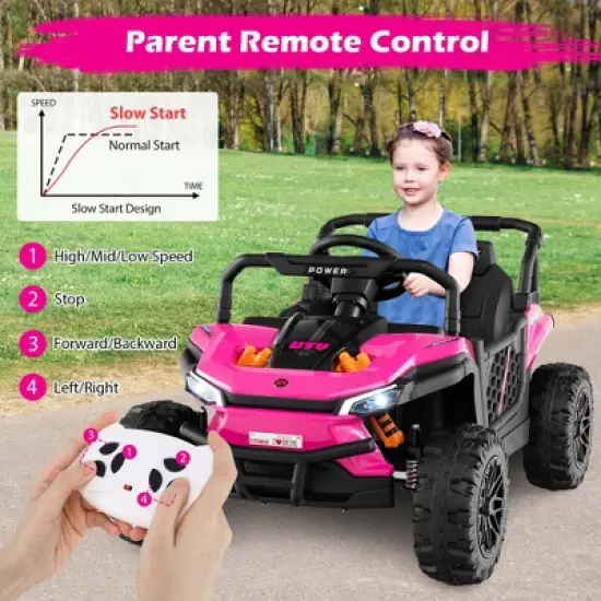 Costway 12V Kids Ride on Truck with Parental Remote 3 Speeds & Reverse Forward Function White/Red/Pink image {9}