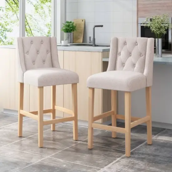 Set of 2 Lansglen Button Tufted Wingback Barstools - Christopher Knight Home image {2}