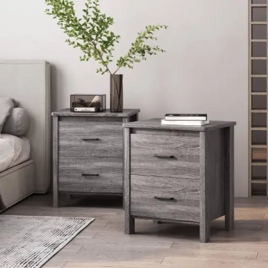 Set of 2 Olimont Contemporary 2 Drawer Nightstands Sonoma Gray Oak - Christopher Knight Home image {1}