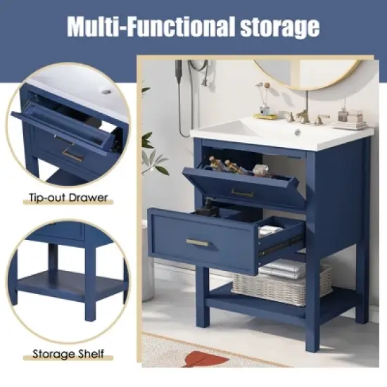 24" Bathroom Vanity with Top Sink and 2 Drawers, Blue - ModernLuxe image {10}