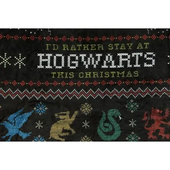 Harry Potter I'd Rather Stay At Hogwarts Holiday Plush Throw Blanket 46' x 60' image {1}