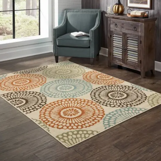 Mia Floating Medallion Patio Rug Beige/Blue image {1}