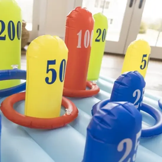 HearthSong Giant Inflatable Ring Toss Backyard Carnival Game with 60 Inch Vinyl Inflatable Scoring Mat image {6}