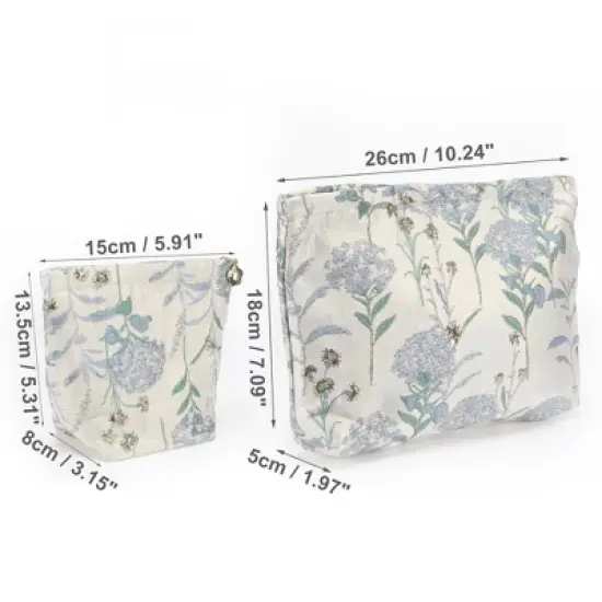 Unique Bargains Women Portable Floral Makeup Bag Light Blue 2 Pcs image {1}