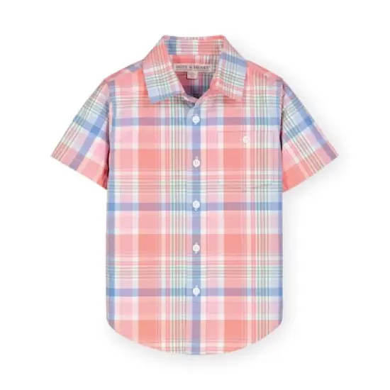 Hope & Henry Boys' Stretch Poplin Short Sleeve Button Down Shirt, Infant image {6}