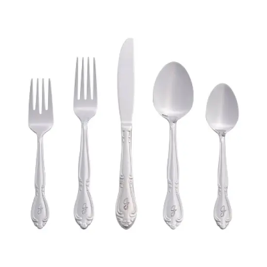 RiverRidge Rose Flatware 46pc Monogrammed Stainless Steel Silverware Set for 8 image {17}