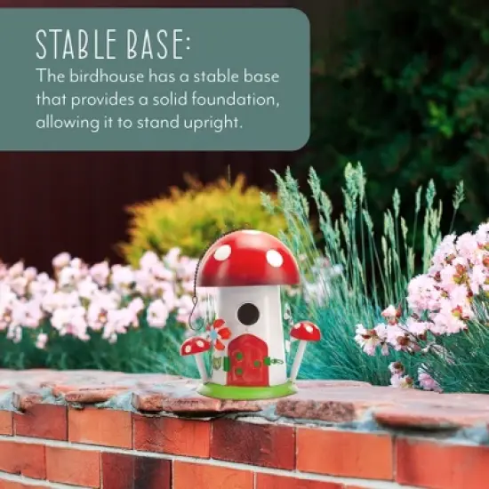 Esterno Mushroom Shaped Birdhouse; Songbird Nesting Galvanized Iron Colorful Mushroom Bird House image {7}