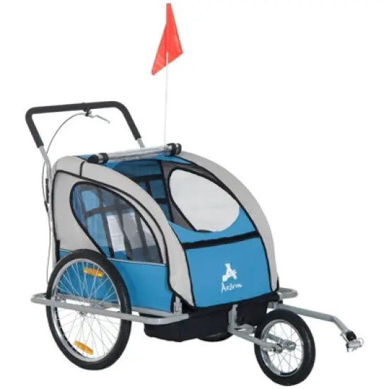 Aosom Elite Three-Wheel Bike Trailer for Kids Bicycle Cart for Two Children with 2 Security Harnesses & Storage image {3}