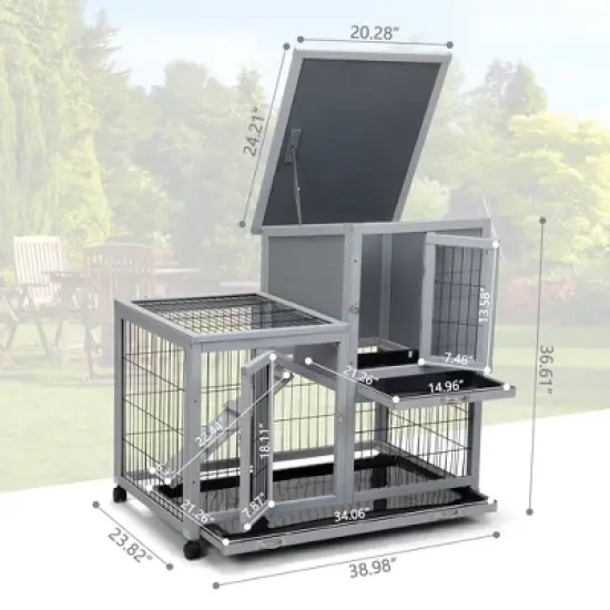 Sevobal Pet Carriers, Portable Rabbit Hutch with Wheels, Indoor Outdoor Fence for Yard, Gray, 38.98"*23.82"*36.61" image {3}