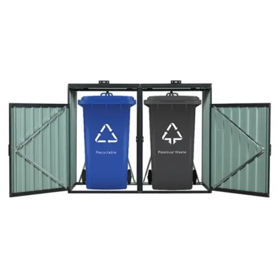 Gulches Garbage Bin Shed Stores 2 Trash Cans Metal Outdoor Bin Shed for Garbage Storage,Stainless Galvanized Steel, Bin Shed for Garden Yard Lawn image {8}