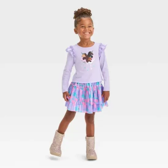 Toddler Girls' Afro Unicorn Solid Top and Bottom Set - Purple image {3}