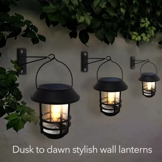 Dartwood Solar Wall Lanterns - Outdoor Mounted Wall Lanterns for Your Yard, Patio, or Walkway (2 Pack, Black) image {7}