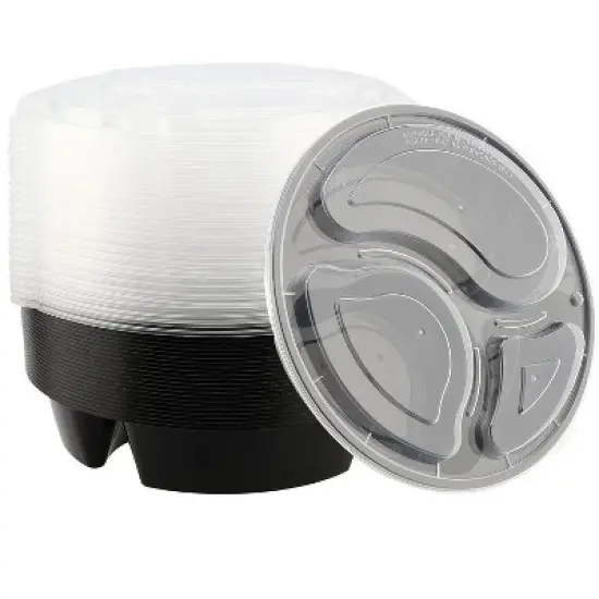 Home Mart Goods 12-Pack Meal Prep Round Reusable Plastic Compartment Containers image {1}