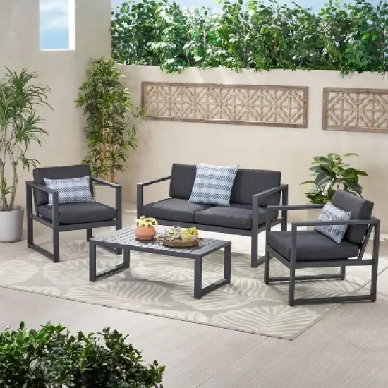 FIONECA 4-Piece Outdoor Chat Set, Patio Conversation Furniture with Cushions & Coffee Table, All-Weather Design for Garden, Porch, Backyard image {2}