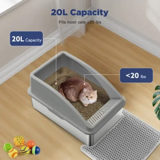 JOEJOY Metal Cat Litter Box,Large Stainless Steel Cat Litter Box,High Side,Anti-Leakage,Non-Sticky, Easy Clean,Odorless image {7}