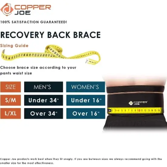 Copper Joe Back Brace for Lower Back Pain Relief, Back Support Belt Men and Women With Adjustable Black Velcro Lumbar Support Belt for Sciatica image {1}