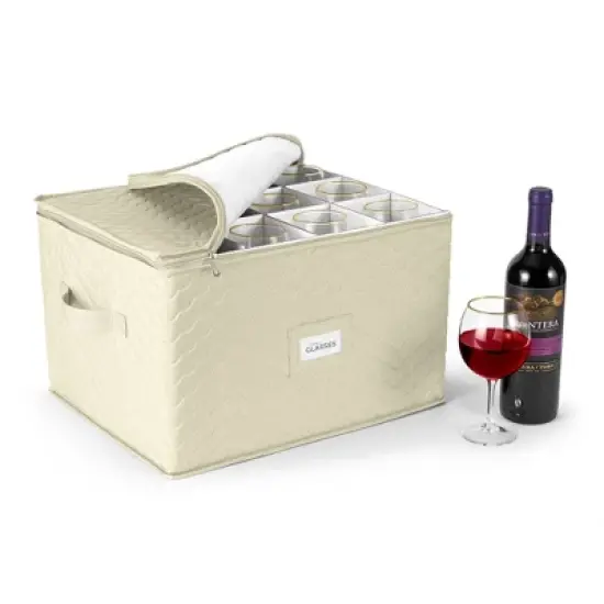 Sorbus Quilted Glassware Storage Case with Dividers - Holds 12 - Great for Protecting Wine Glasses, Champagne Flutes, Goblets, and more image {6}
