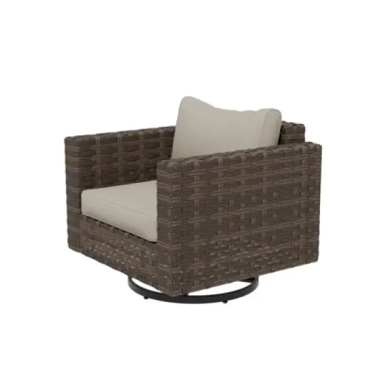 EAGLE PEAK Harbor Haven Wide Wicker Swivel Rocking Chair for Outdoor Patio Cushioned image {7}