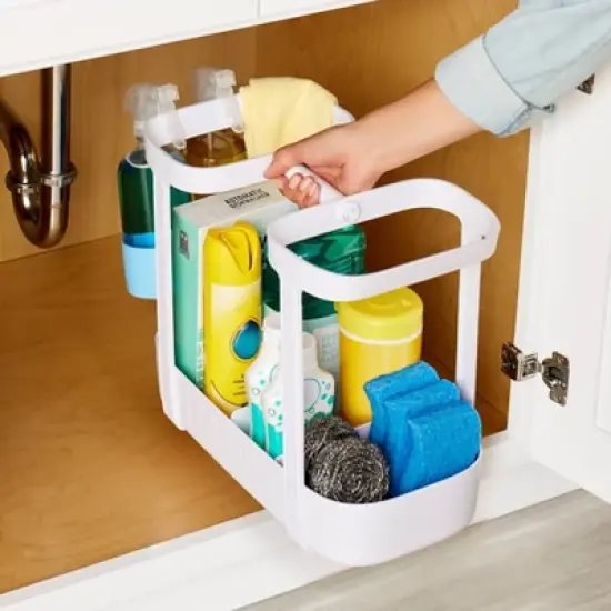 YouCopia Plastic SinkSuite Cleaning Caddy - Speckled White: Multi-Compartment Organizer for Under Sink Storage image {4}