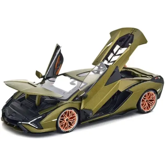 Lamborghini Sian FKP 37 Matt Green Metallic with Copper Wheels 1/18 Diecast Model Car by Bburago image {2}