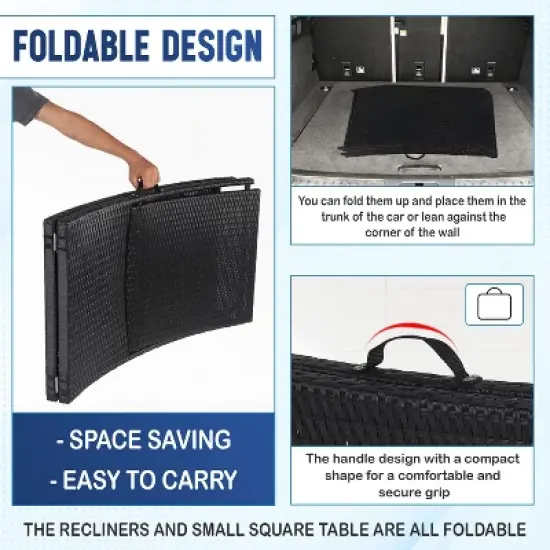 BestMassage 2 Piece Patio Chaise Lounge Outdoor Furniture Set with Folding Table, Khaki image {3}