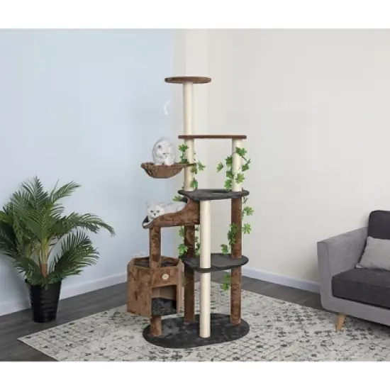 Go Pet Club 74" Forest Cat Tree House Furniture with Leaves F2092 - Black/Brown image {1}