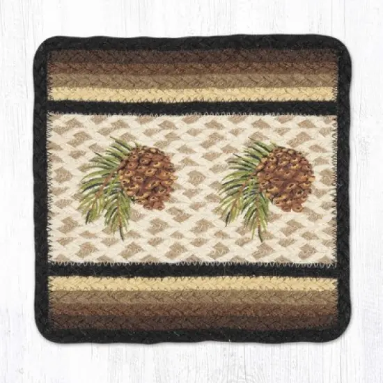 Earth Rugs Pinecone Square Printed Jute Trivet 10"x10" Rustic Hot Pad image {3}