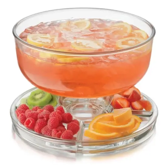 Libbey Selene 6 in 1 Multiuse Glass Server, Punch Bowl, Chip and Dip Bowl, Cake Stand image {4}