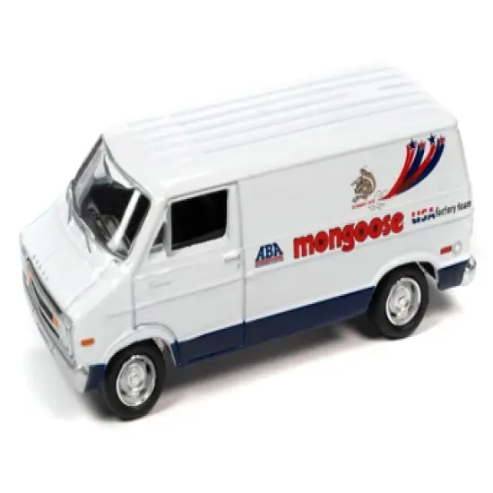 1977 Dodge Van White with Graphics "Mongoose Factory BMX Team" "Pop Culture" 2023 1/64 Diecast Model Car by Johnny Lightning image {1}