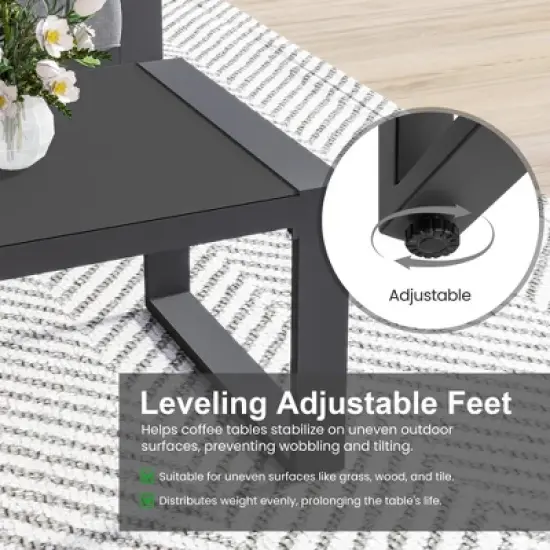Heynemo Aluminum Outdoor Coffee Table, All-Weather Metal Rectangular Patio Side Table with Tempered Glass Top, for Porch Backyard Garden image {7}