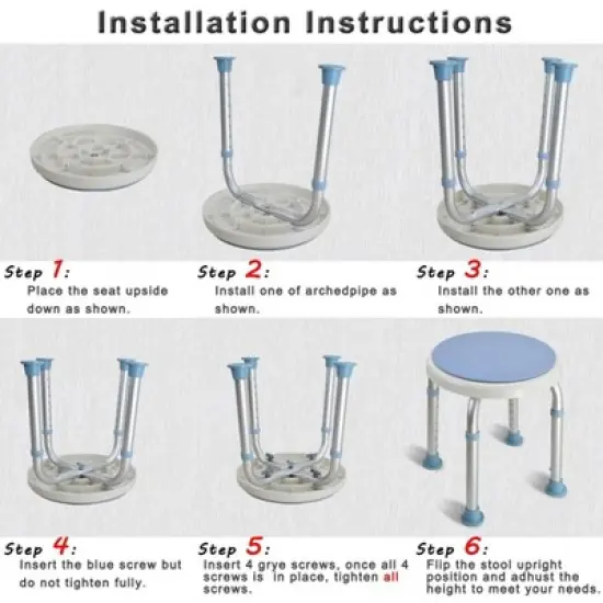 5 Star Super Deals Shower Chair & Bath Rotating Stool for Elderly - Adjustable Height 360&deg; Swivel Seat, Lightweight, Non-Slip & Round Padded image {5}