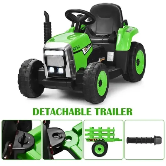 Costway 12V Kids Ride On Tractor with Trailer Ground Loader w/ RC & Lights Red\Pink\Green image {5}