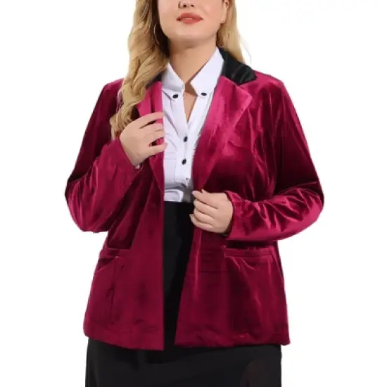 Agnes Orinda Women's Plus Size Winter Velvet Blazer Button Lapel Work Jacket image {7}
