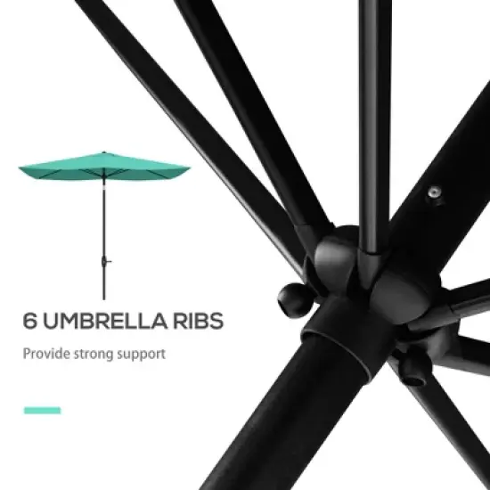 Outsunny 6.5' x 10' Rectangular Market Umbrella, Patio Outdoor Table Umbrella with Crank and Push Button Tilt, Teal image {1}