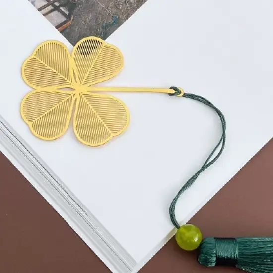 Wrapables Metallic Bookmark with Tassel for Book Lovers & Readers (Set of 2), Lotus & Clover image {7}