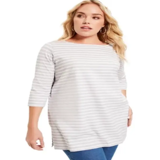 June + Vie by Roaman's Women&rsquo;s Plus Size Boatneck One + Only Tunic image {2}