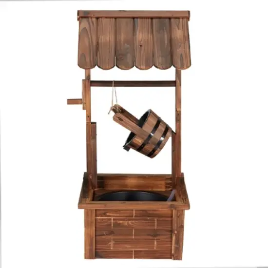 JOMEED Outdoor Decorative Rustic Farmhouse Wooden Wishing Well Water Fountain with Adjustable Flow Rate and 120 Volt Pump, Natural Carbonized Finish image {1}