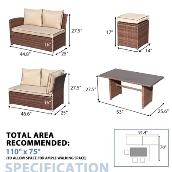 Sunsitt 7pc Wicker Outdoor Patio Conversation Set Beige image {5}