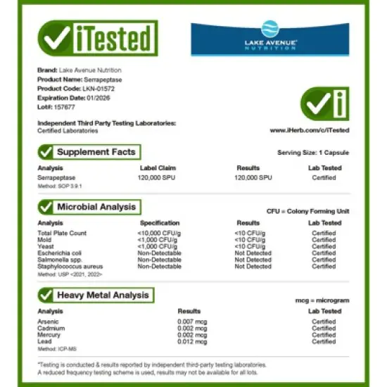 Lake Avenue Nutrition Serrapeptase, Proteolytic Enzyme, 120,000 SPUs, 180 Veggie Capsules image {3}