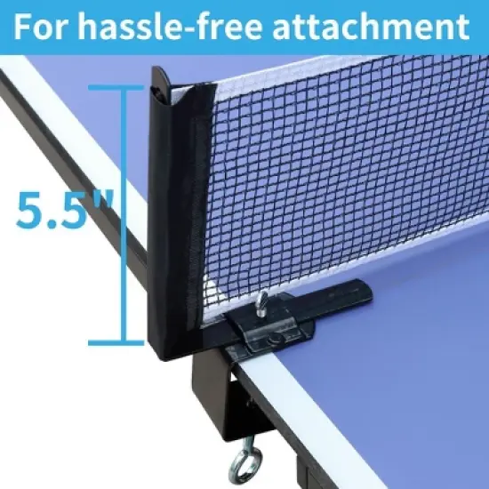 9FT Mid-Size Table Tennis Table, Foldable & Portable Ping Pong Table Set with Net, 2 Table Tennis Paddles and 3 Balls, Easy Assembly with Side Handles image {5}